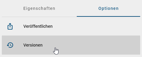 Dieser Screenshot zeigt die Schaltfläche "Versionen" in den Optionen.