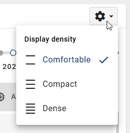 The screenshot shows the option to set the display density of an Insight in the "Matrix" or "Map" sections.