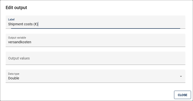 The screenshot shows the detail view of an output value.