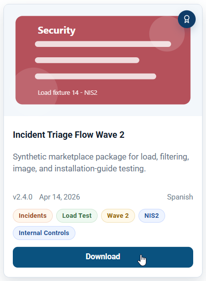 The screenshot shows the "Download" button on a content card in the GBTEC Marketplace.