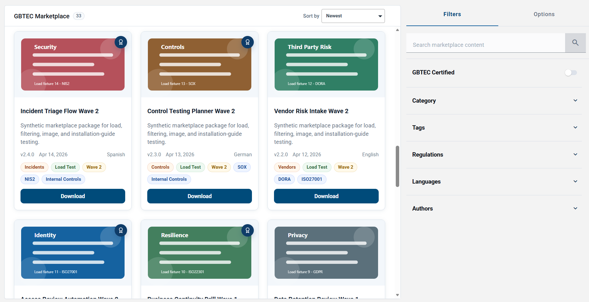 The screenshot shows the GBTEC Marketplace opened in an embedded view.
