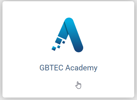 The screenshot shows the "GBTEC Academy" tile in the "Help" menu item.