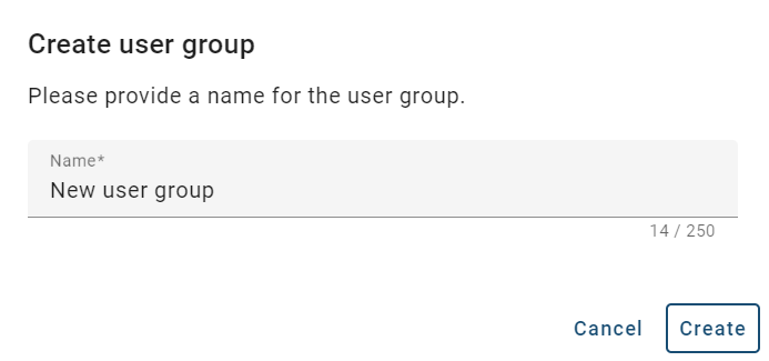 The screenshot shows the dialog window for creating a new user group.