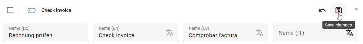 The screenshot shows the "Save Changes" button for a list entry with changes.