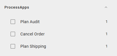 The screenshot shows the “ProcessApps” filter option for the cases.