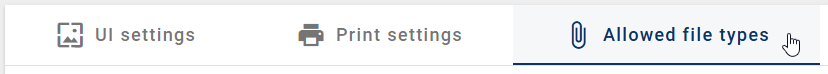 The screenshot shows the selected "Allowed file types" tab in the "Corporate Settings" tile in the Administration.