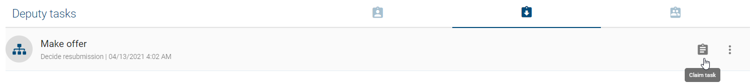 This screenshot shows the selection of the "Claim task" button at a deputy task.
