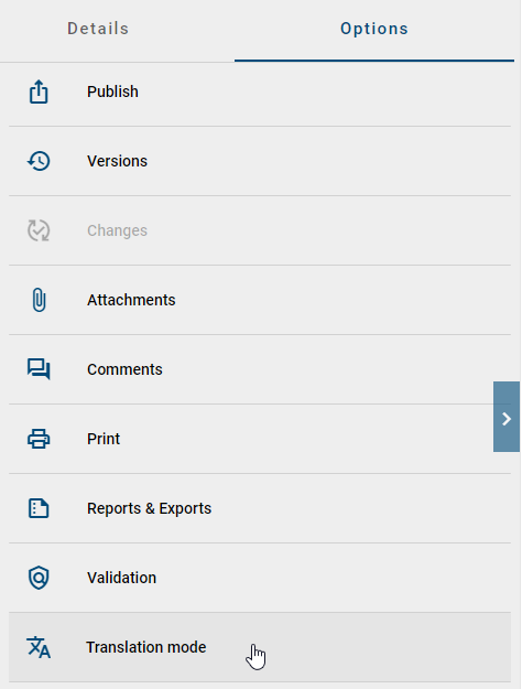 The screenshot shows the option "Translation mode".