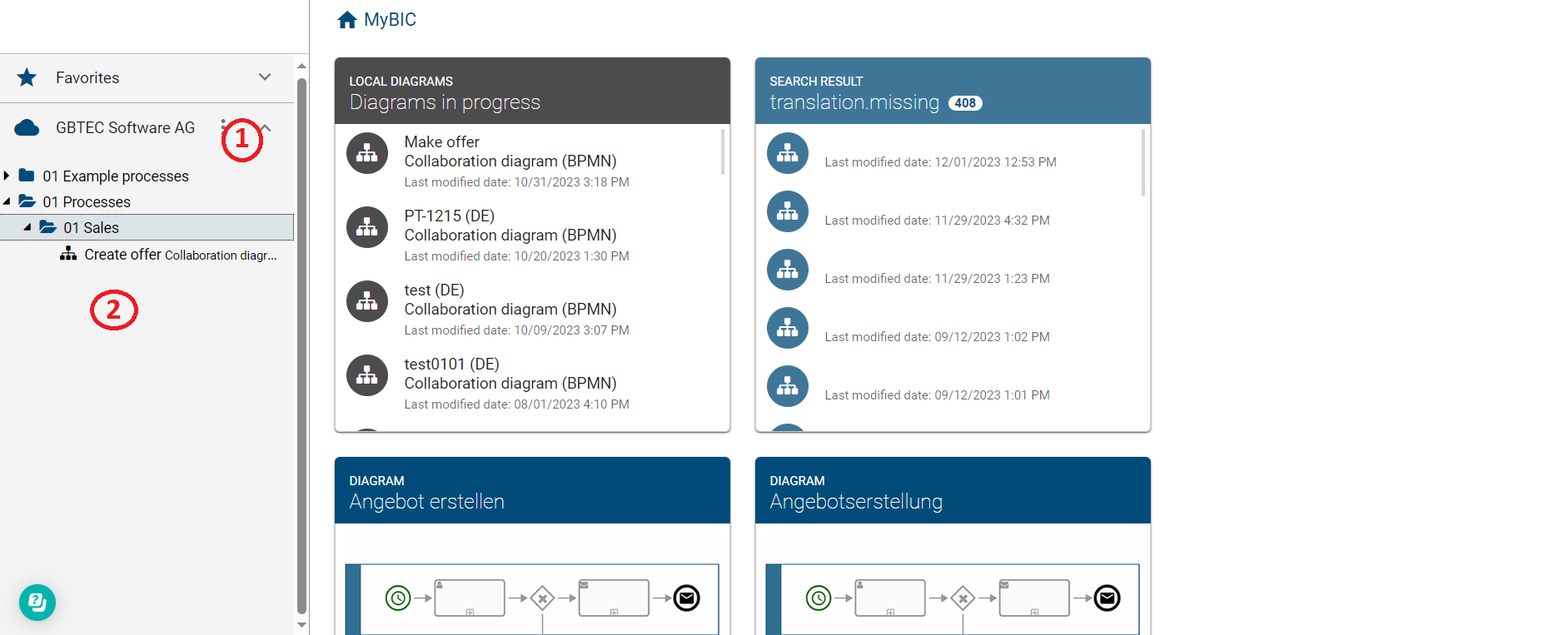 Here, the "Diagrams" section in the old user interface is displayed.