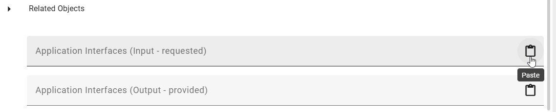 The screenshot shows the "Paste" option for a copied object in the edit mode of an EAM context reference.