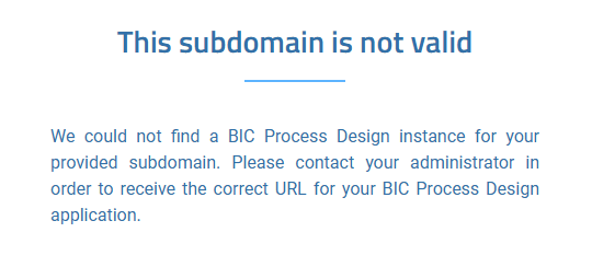 This screenshot shows the error message that appears when an invalid subdomain is entered.