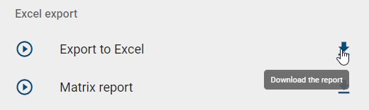 The screenshot shows the Excel export group with download buttons.