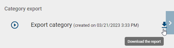 The screenshot shows the "download the report" button in the options panel next to the option "Export category".