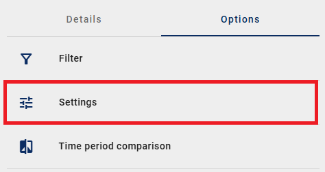 The screenshot shows the "Options" panel in the "Matrix" and "Map" sections and highlights the "Settings" option.