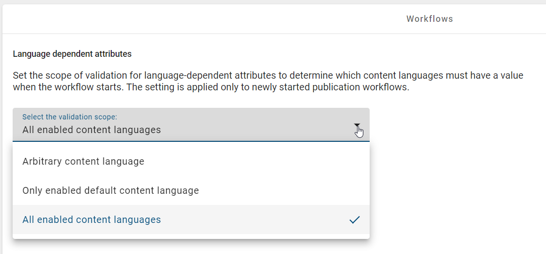 The screenshot shows the options for the validation scope in a drop-down menu.