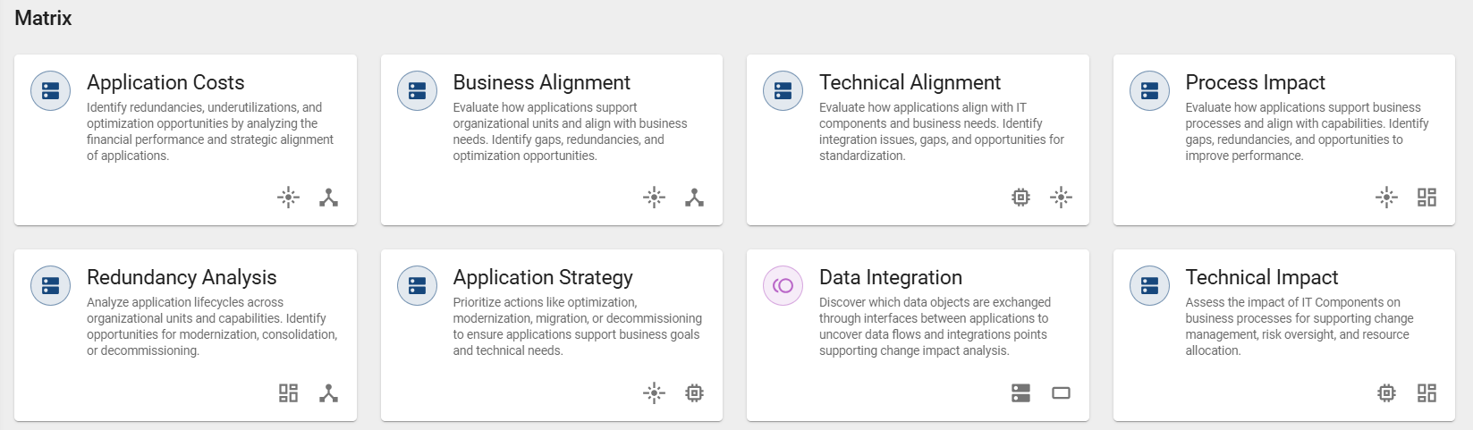 The screenshot shows all insights listed in the "Matrix" section.