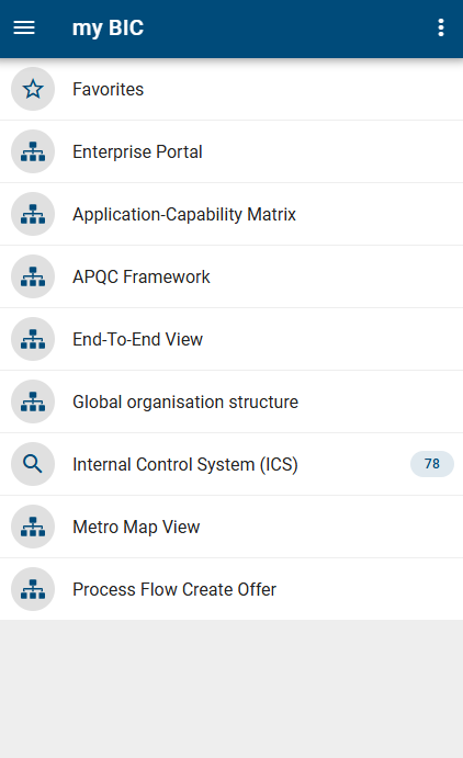 The screenshot shows the mobile view of the myBIC page.