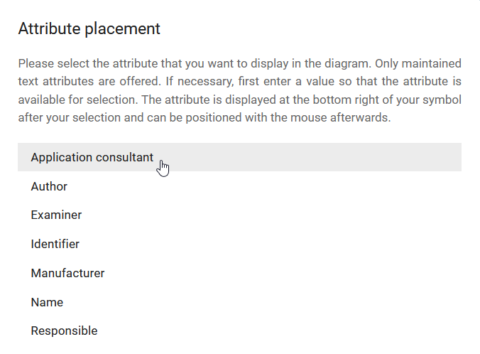 The window to place an attribute with possible options is displayed here.