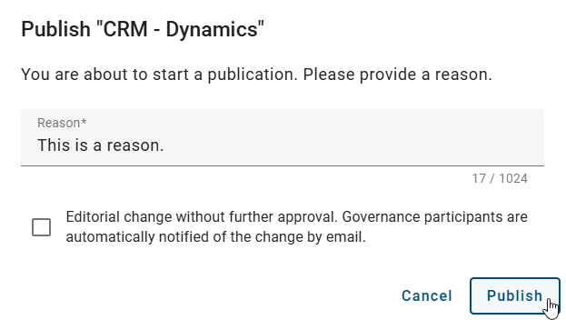 The screenshot shows the dialog for publishing a context reference.