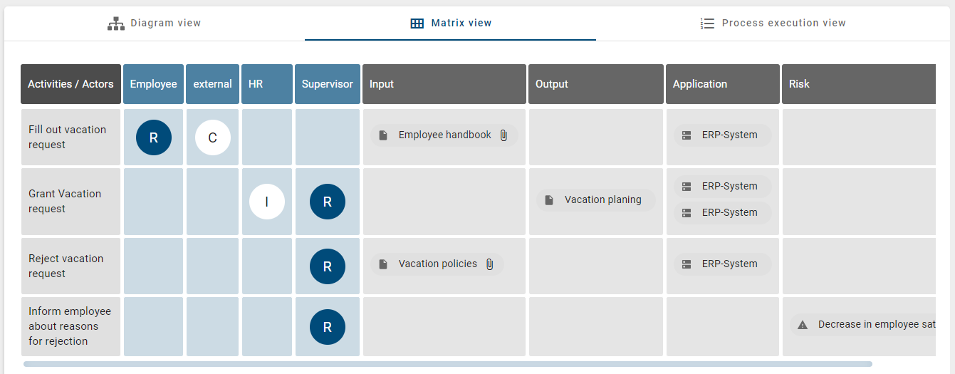 The screenshot shows the RACI matrix.