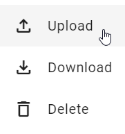 The screenshot shows the option "Upload" in the context menu of a report template.