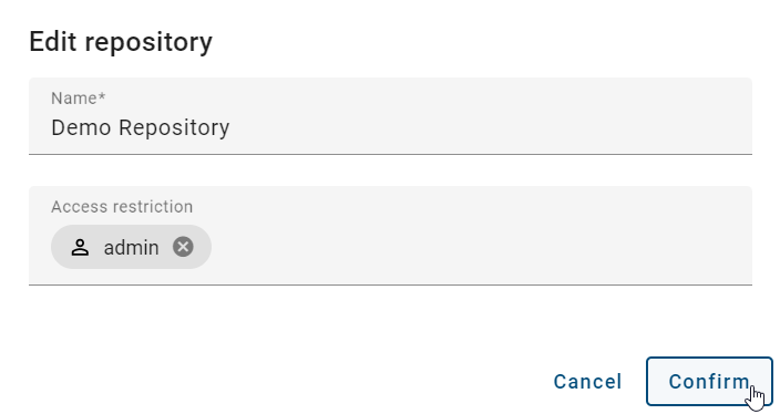 The screenshot shows the dialog window for editing the properties of a repository.