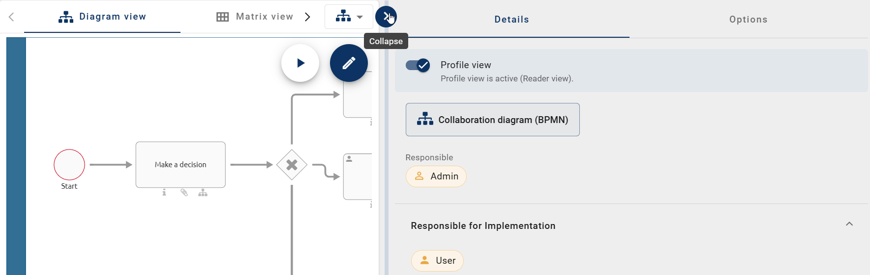 The screenshot shows how to collapse the right sidebar using the "Collapse" button.