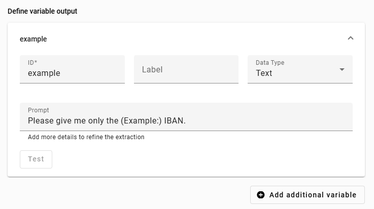 The screenshot shows the option to configure variables for image processing.