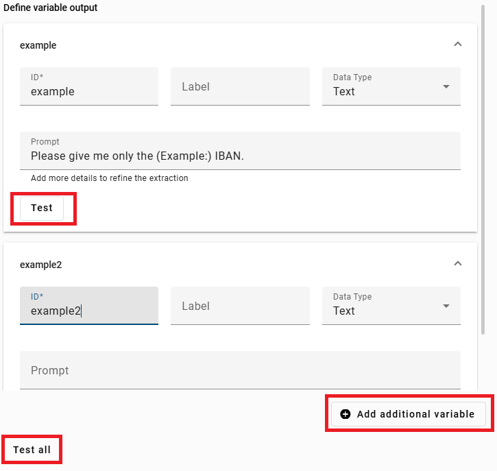 The screenshot shows the option to add further variables.