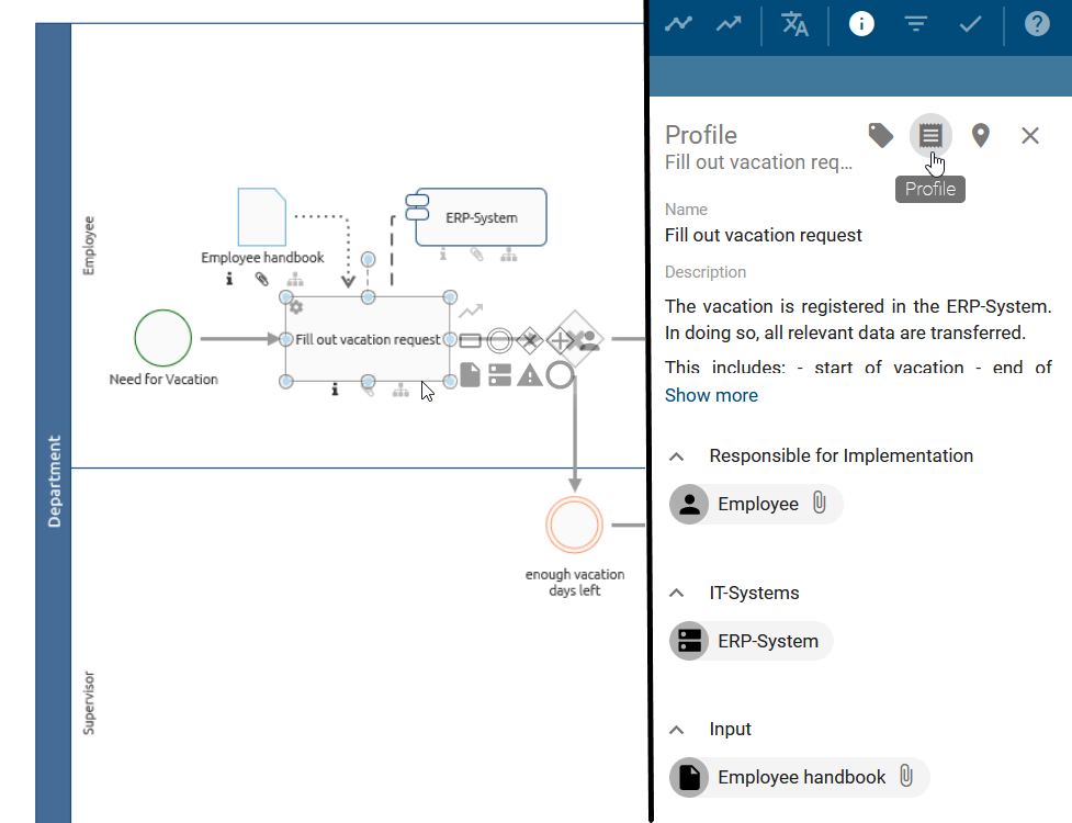 This screenshot shows the "Profile" of an object.