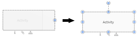 The screenshot shows an activity symbol whose size has been changed during modeling.