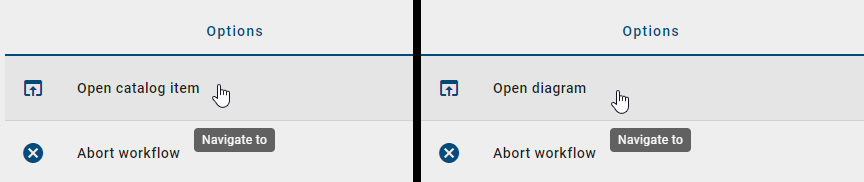 In this screenshot, the option "Open diagram" resp. "Open catalog item" within the audit trail of a workflow is displayed.