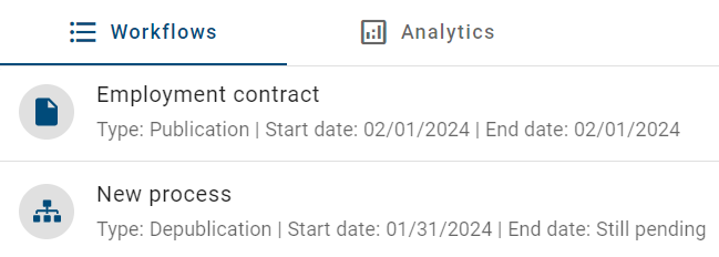 In this screenshot, two entries of a workflow list are shown: One diagram- and one object release workflow.