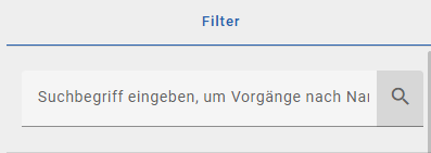 Der Screenshot zeigt die Suchoption innerhalb der rechten Filterleiste zur gezielten Filterung von Vorgängen.