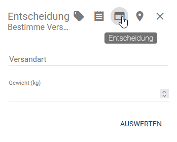 Der Screenshot zeigt die Schaltfläche "Entscheidung" in der Detailleiste.