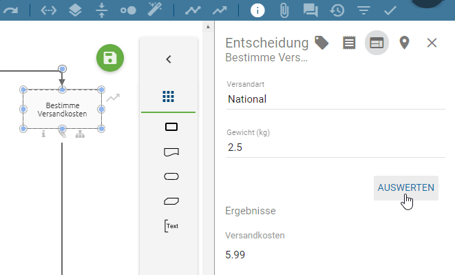 Hier wird die Schaltfläche "Auswerten" in der Detailansicht der Entscheidung angezeigt.