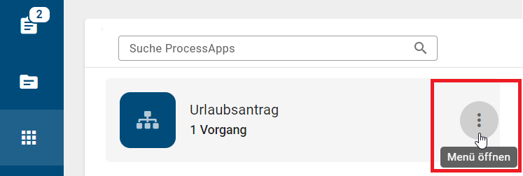 Der Screenshot zeigt das Kontext-Menü an der entsprechenden ProcessApp.