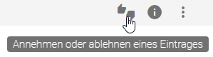 Hier wird die Schaltfläche "Annehmen oder ablehnen eines Eintrages" im Katalog angezeigt.