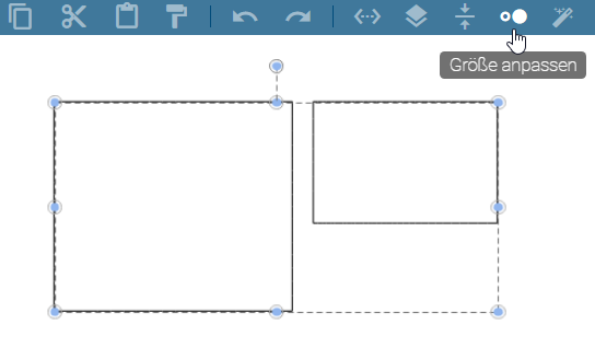 Hier werden die Schaltfläche "Größe anpassen" in der Menüleiste und zwei selektierte Symbole im Diagramm angezeigt.