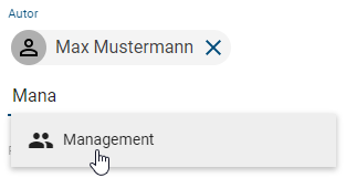 Dieser Screenshot zeigt die Eingabe eines Autors in den Governance Attributen eines Diagramms.