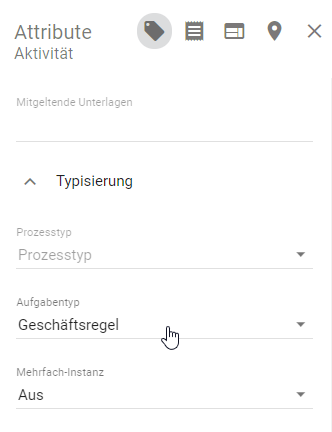 Hier wird die Option "Geschäftsregel" im Drop-down-Menü des Attributs "Aufgabentyp" angezeigt.