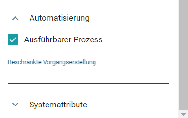 Der Screenshot zeigt Ihnen das Attribut "beschränkte Vorgangserstellung" in den Details eines Diagramms.