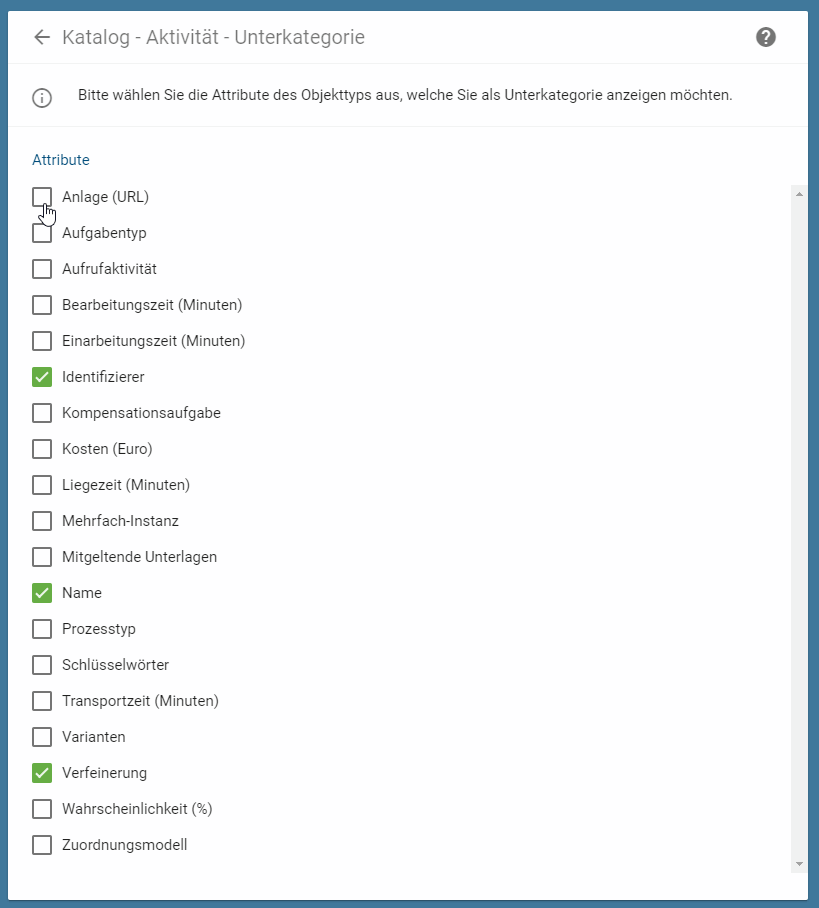 Hier wird der Klick auf die Checkbox eines Attributtyps verdeutlicht.