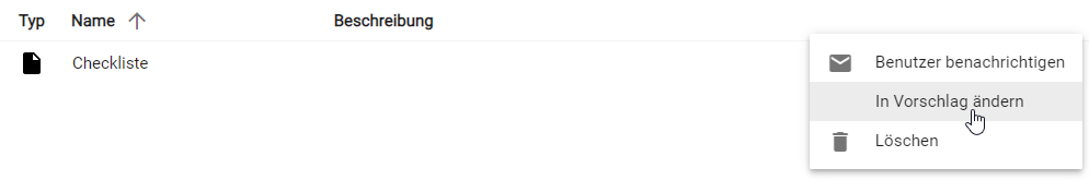 Die Schaltfläche "In Vorschlag ändern" im Kontextmenü eines Katalogeintrags wird hier angezeigt.