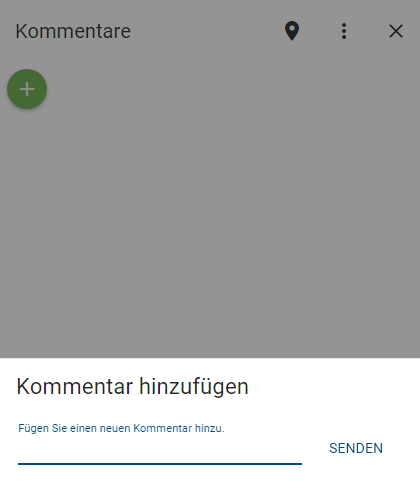 Der Screenshot zeigt das Eingabefeld von "Kommentar hinzufügen" in der Kommentarleiste mit der weiteren Option "Senden".