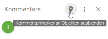 Der Screenshot zeigt die Schaltfläche "Kommentarmarker an Objekten einblenden" in der Kommentarleiste.