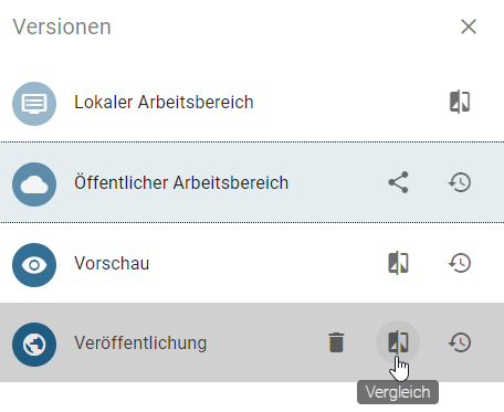 Der Screenshot zeigt die Schaltfläche "Vergleich" eines Bereichs in der Versionenleiste.