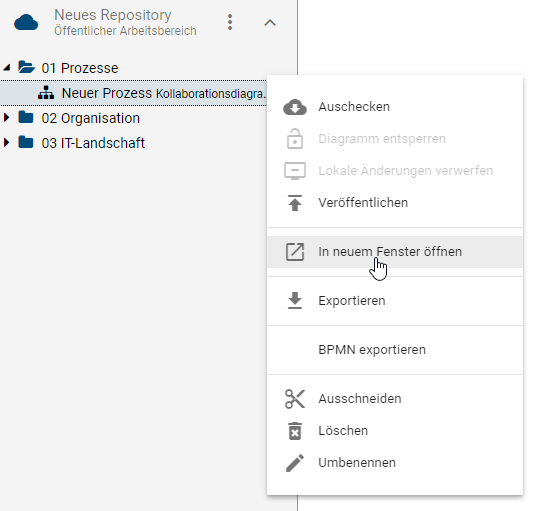 Hier wird das Kontextmenü eines Diagramms mit der ausgewählten Schaltfläche "Im neuen Fenster öffnen" angezeigt.