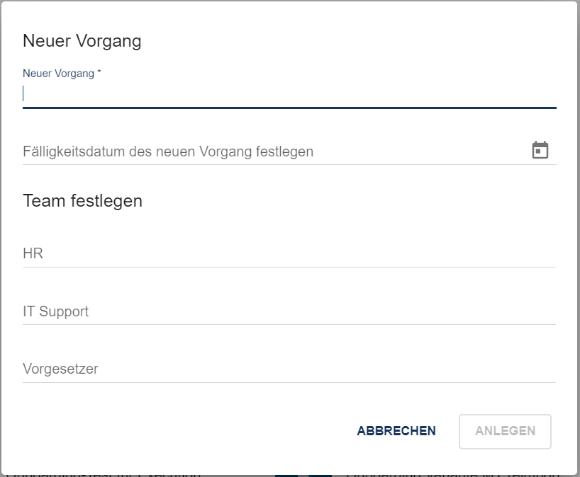 Der Screenshot zeigt den Dialog, welcher Ihnen angezeigt wird sobald die Funktion "Prozess instanziieren" ausgewählt wurde.