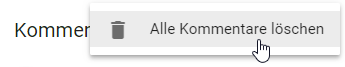 Der Screenshot zeigt die Option "Alle Kommentare löschen" in der Kommentarleiste.